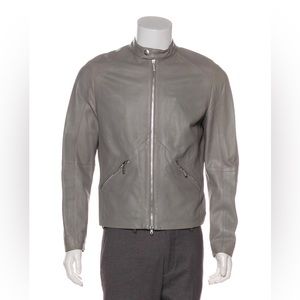 Men's gray medium Michael Kors leather café racer jacket